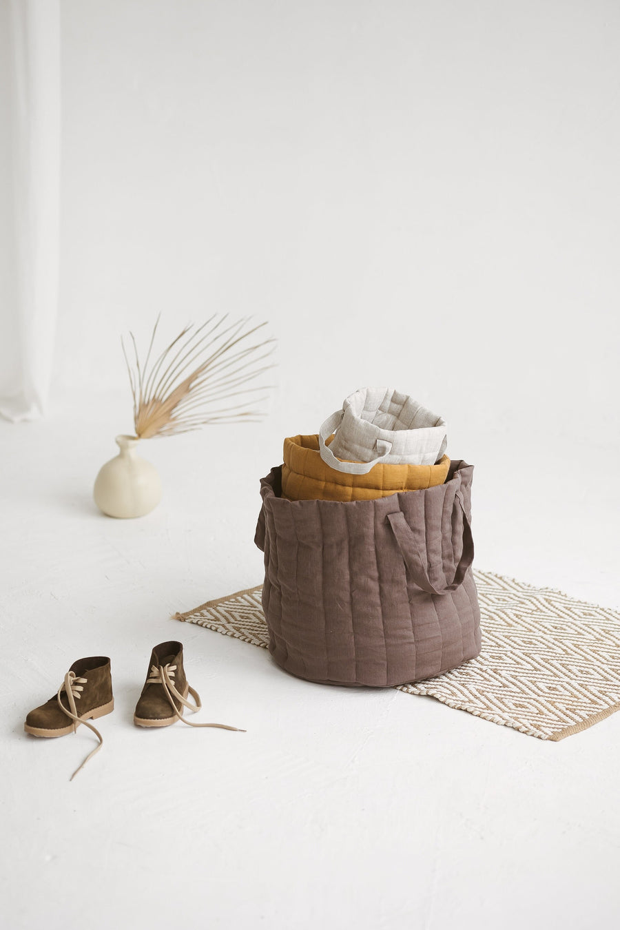 Quilted Linen Laundry Basket