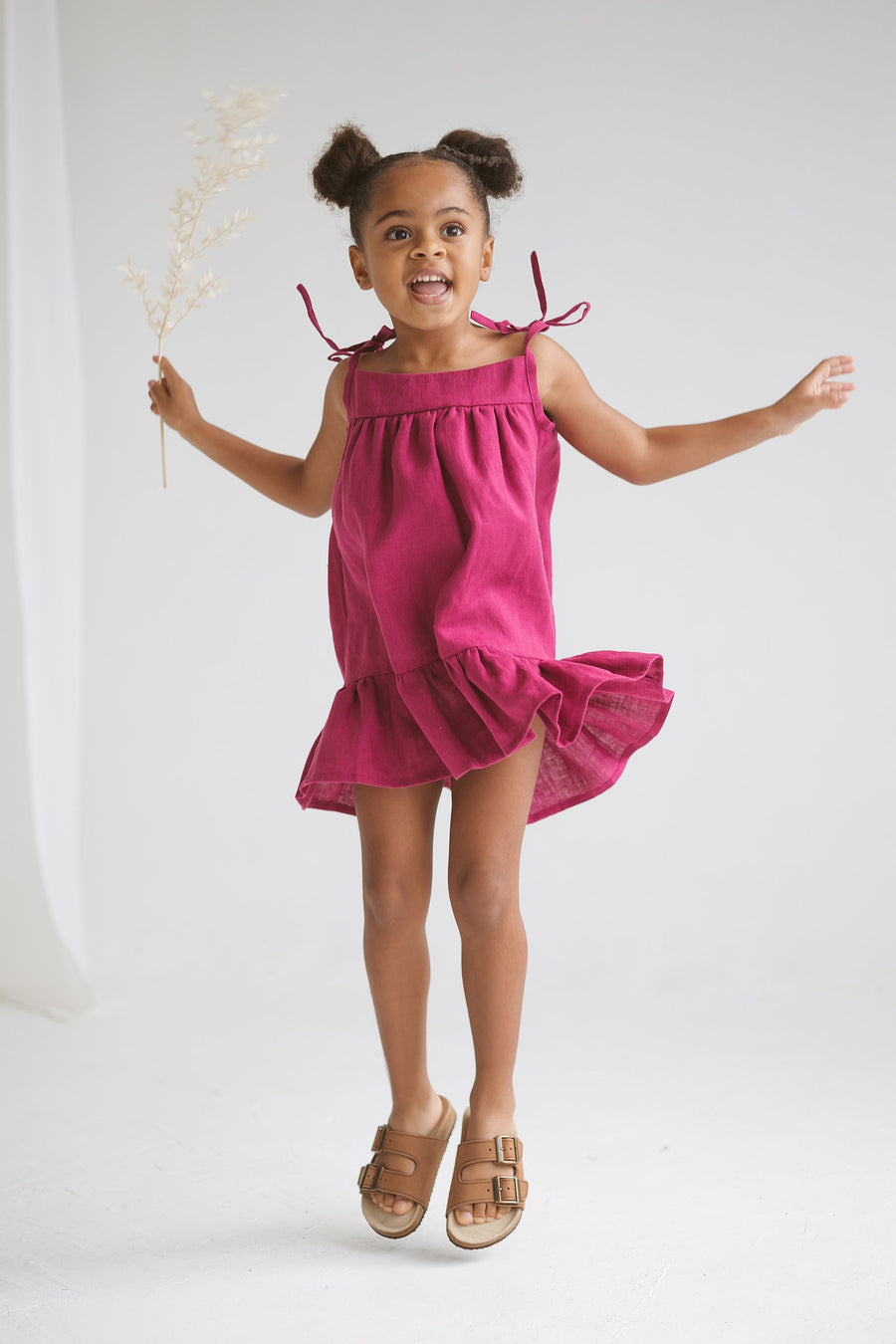 Fuschia Linen Girls Dress