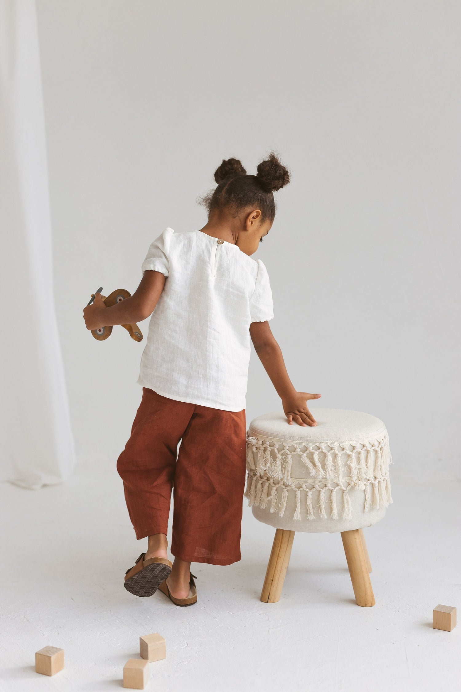 Off White Linen Girls Top