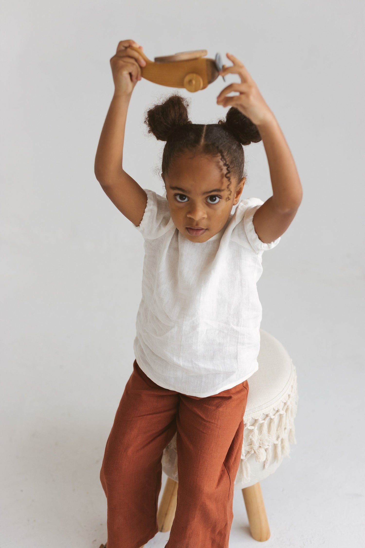 Off White Linen Girls Top