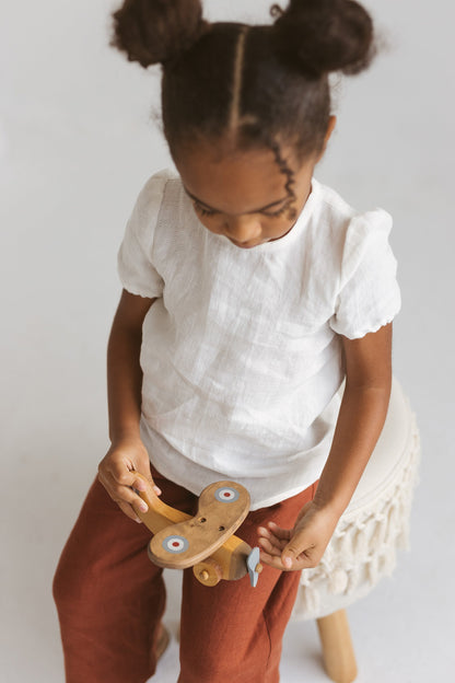 Off White Linen Girls Top