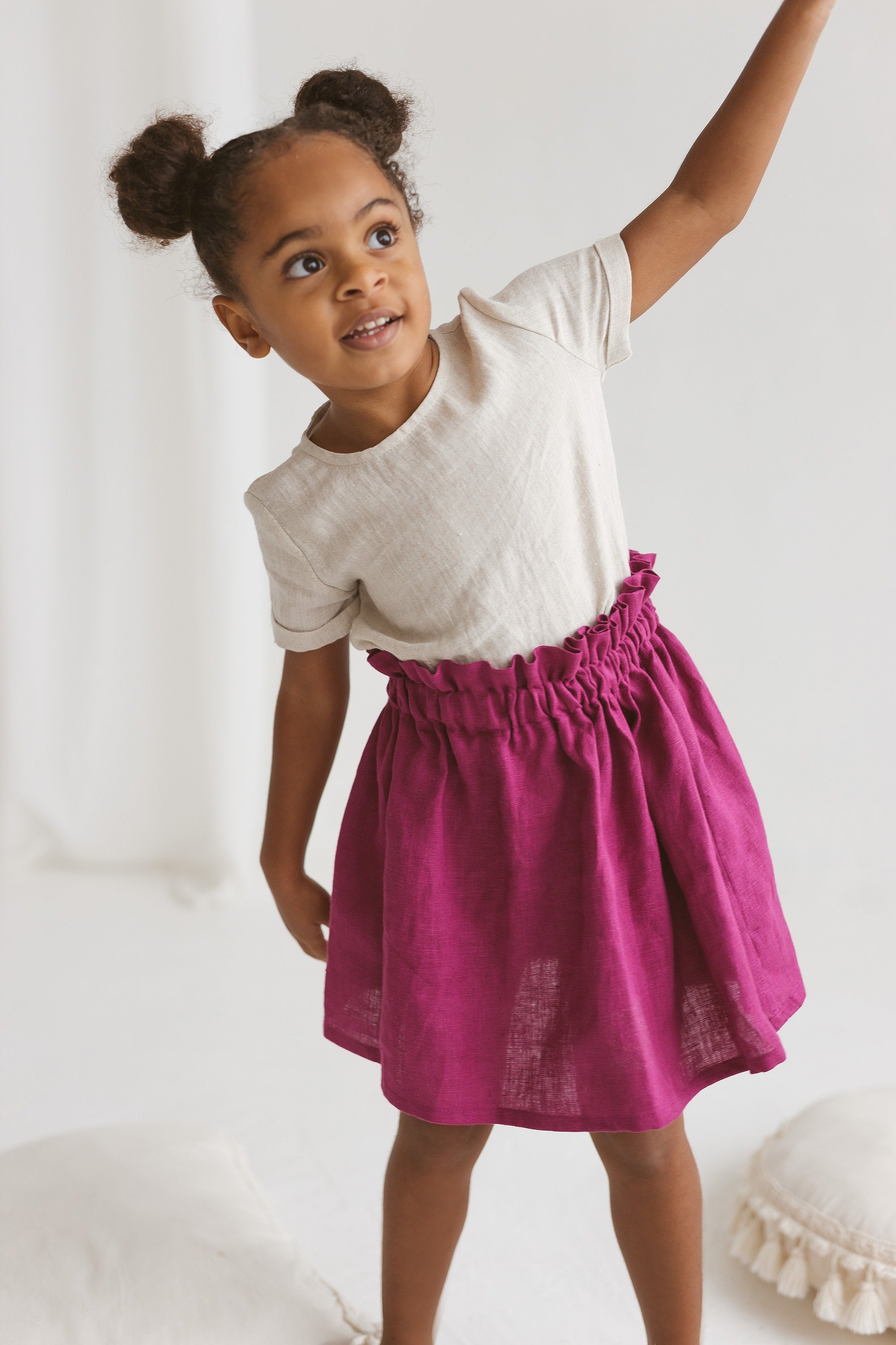Fuschia Linen Girls Skirt
