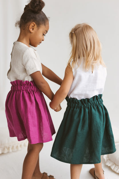 Emerald Linen Girls Skirt