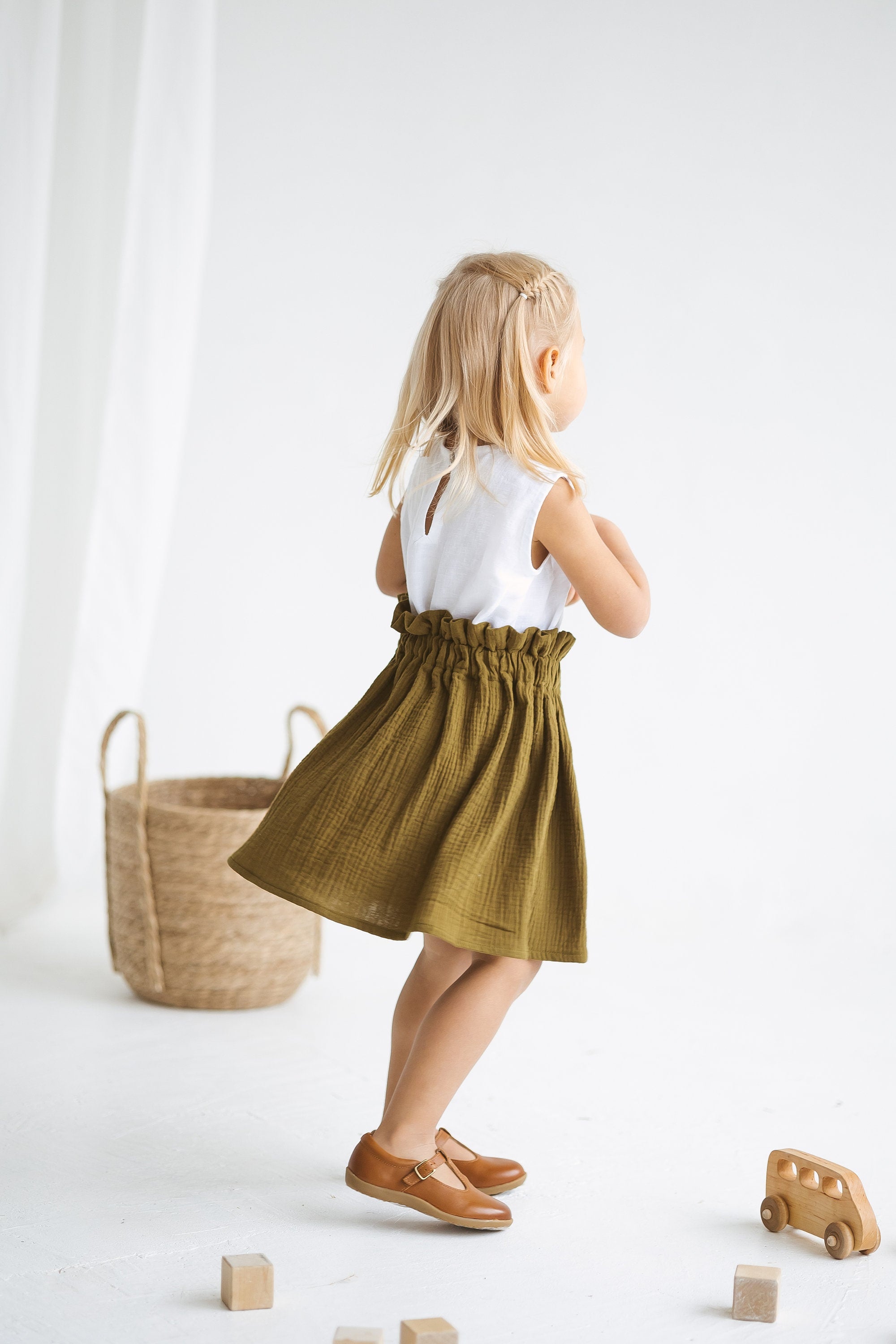 Olive Green Girls Muslin Skirt