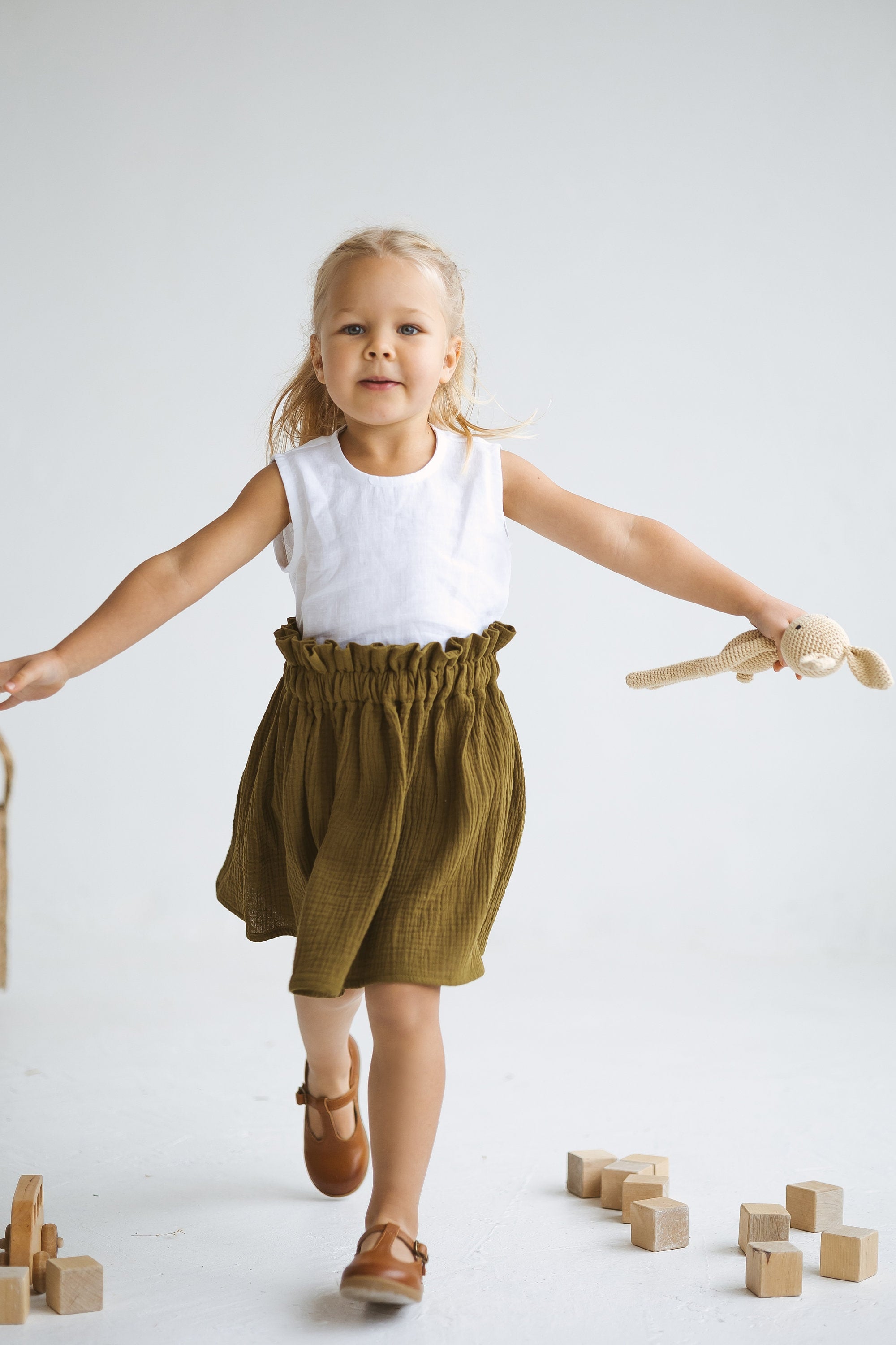 Olive Green Girls Muslin Skirt