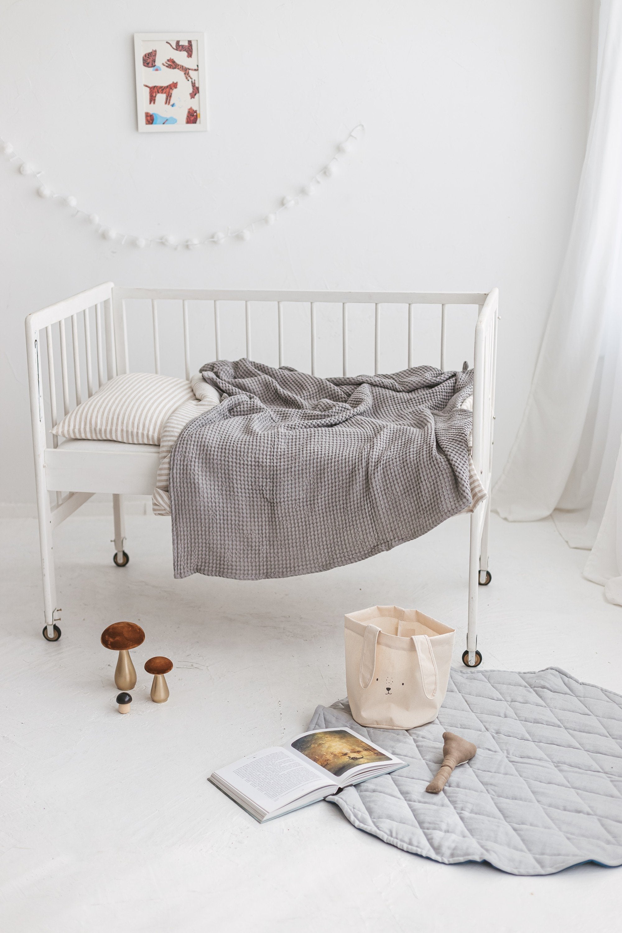 Light Gray Waffle Linen Baby Blanket