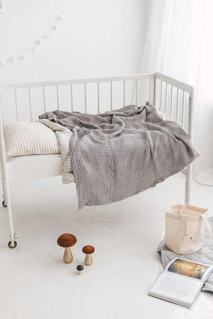Light Gray Waffle Linen Baby Blanket