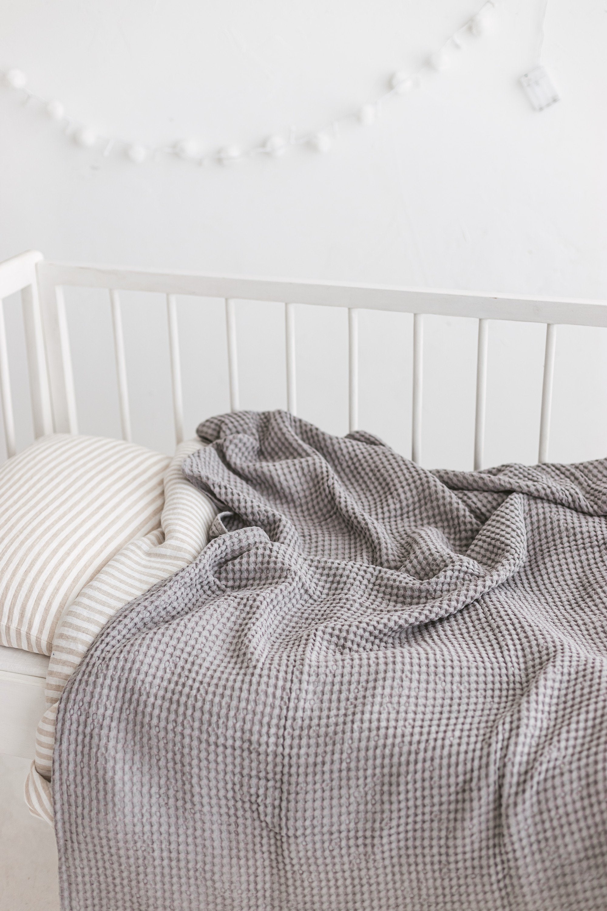 Light Gray Waffle Linen Baby Blanket