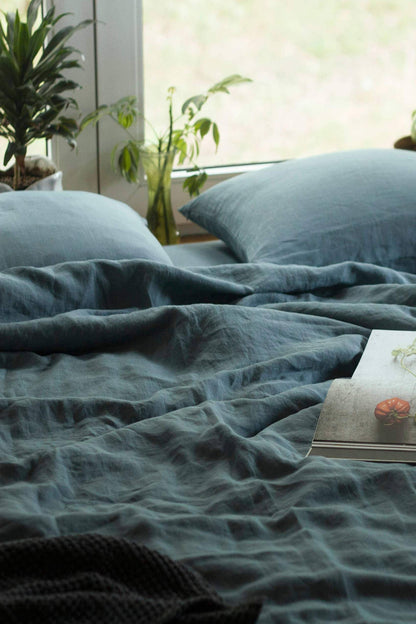 Dusty Blue Linen Duvet Cover