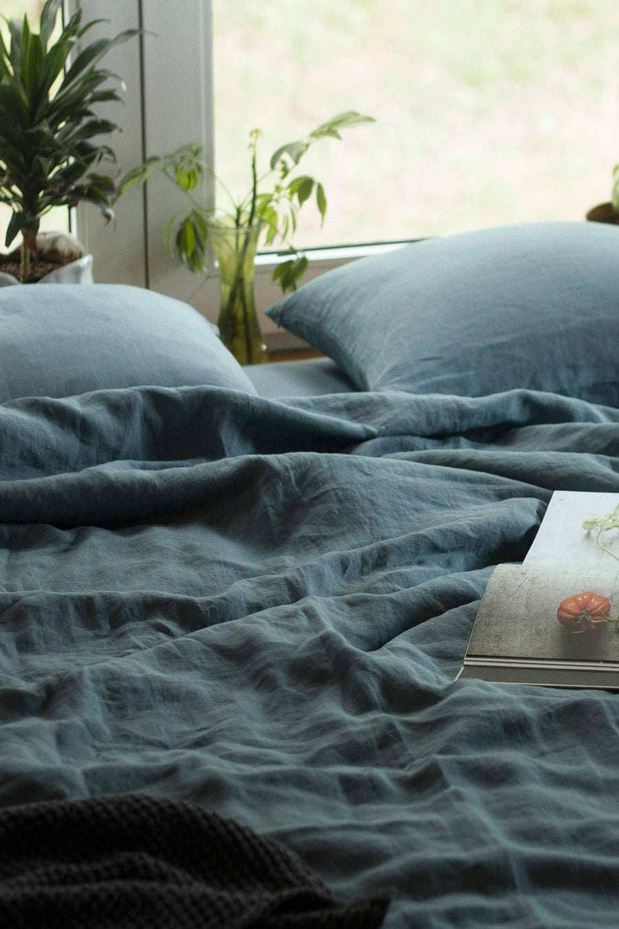 Dusty Blue Linen Duvet Cover