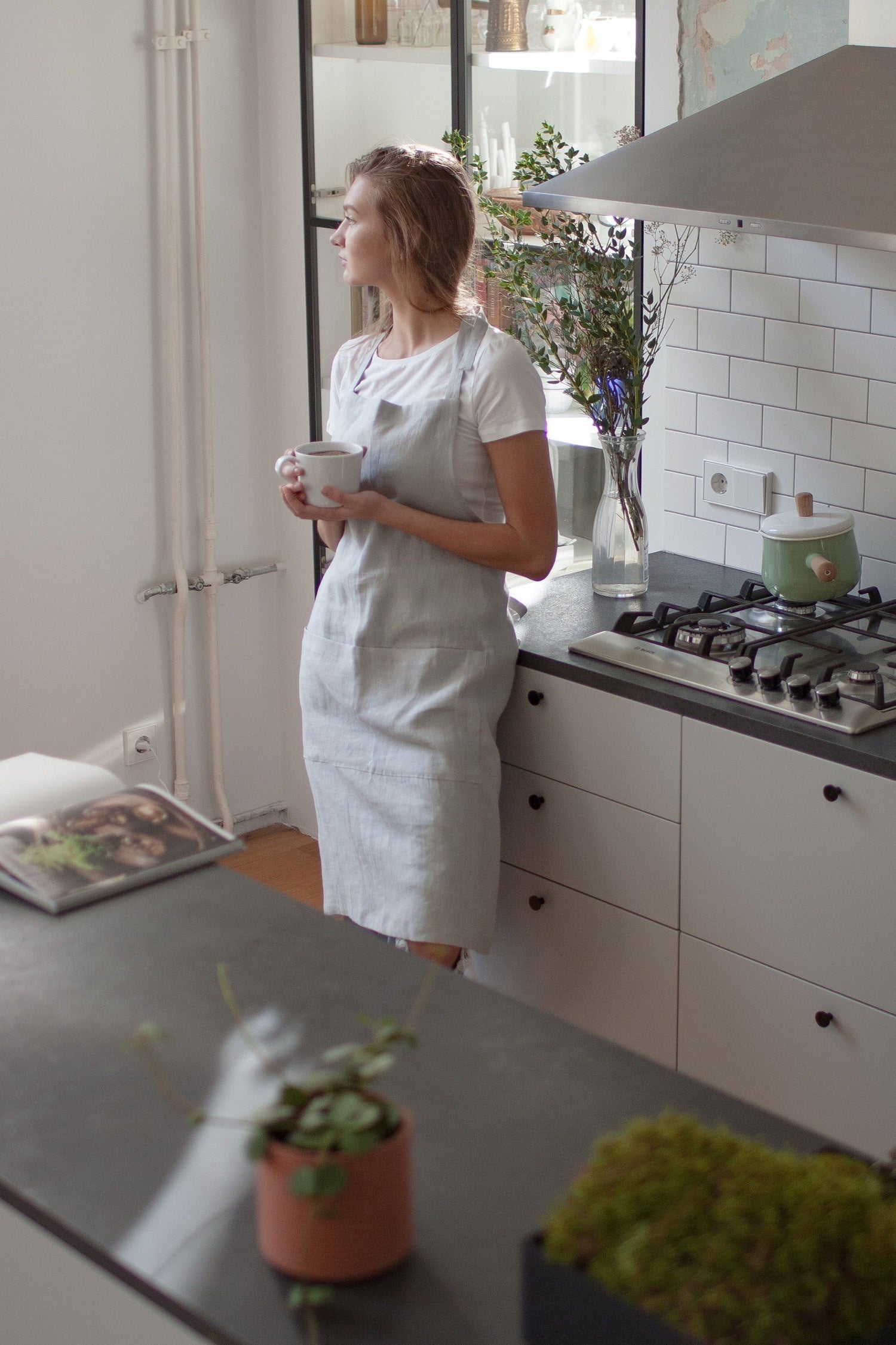Cloud Gray Linen Apron