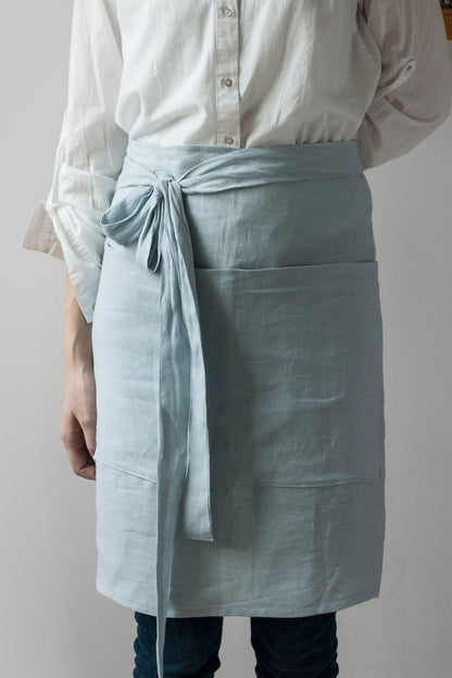 Ice Blue Linen Apron