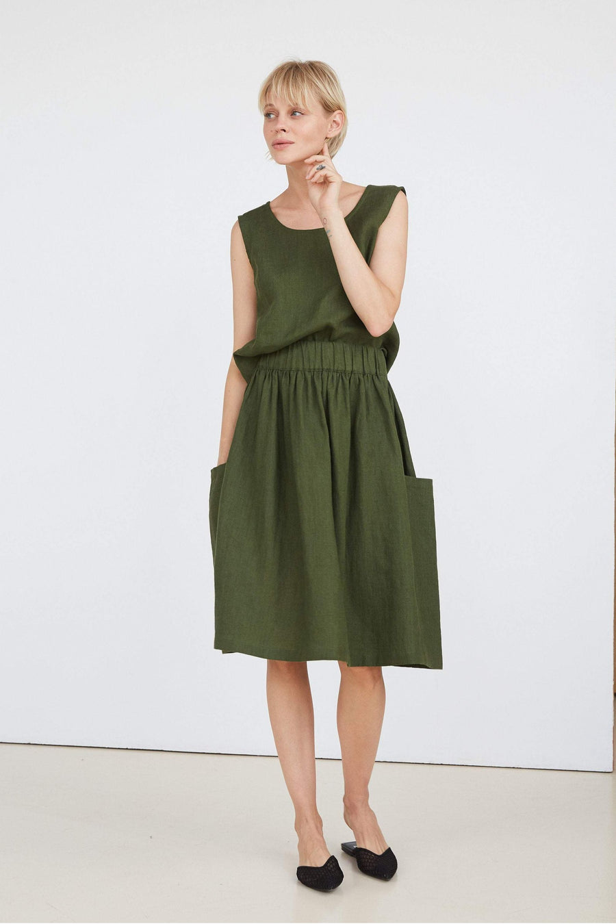 Dark Green Linen Skirt