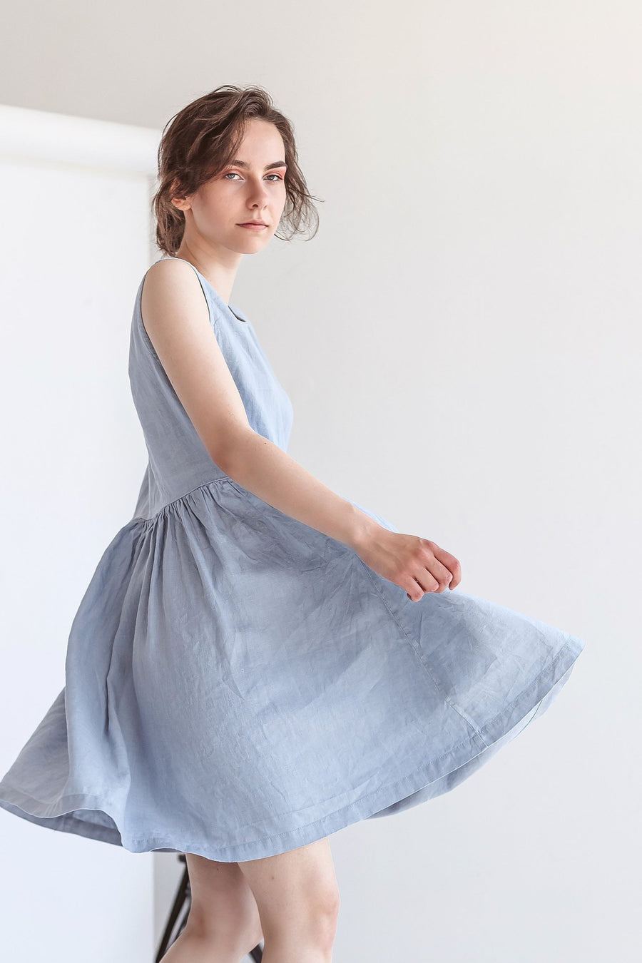 Ice Blue Linen Dress