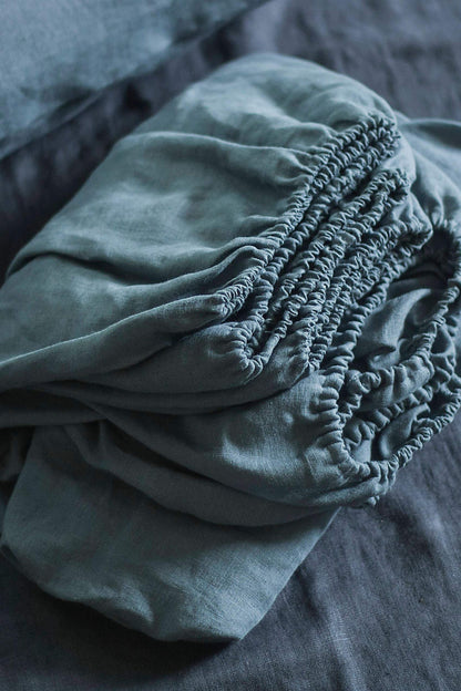 Dusty Blue Linen Fitted Sheet