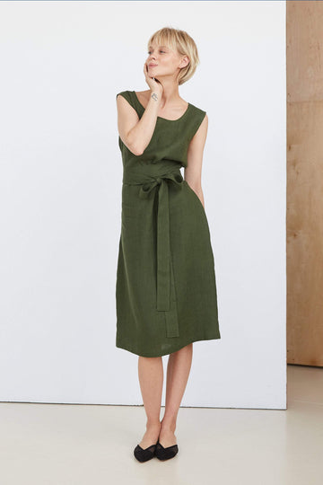 Dark Green Linen Dress