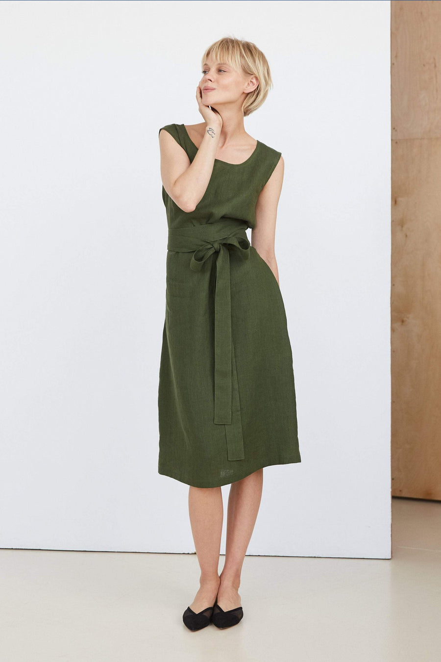 Dark Green Linen Dress