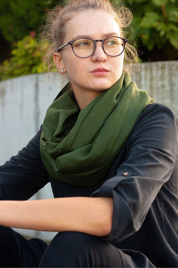 Dark Green Linen Scarf