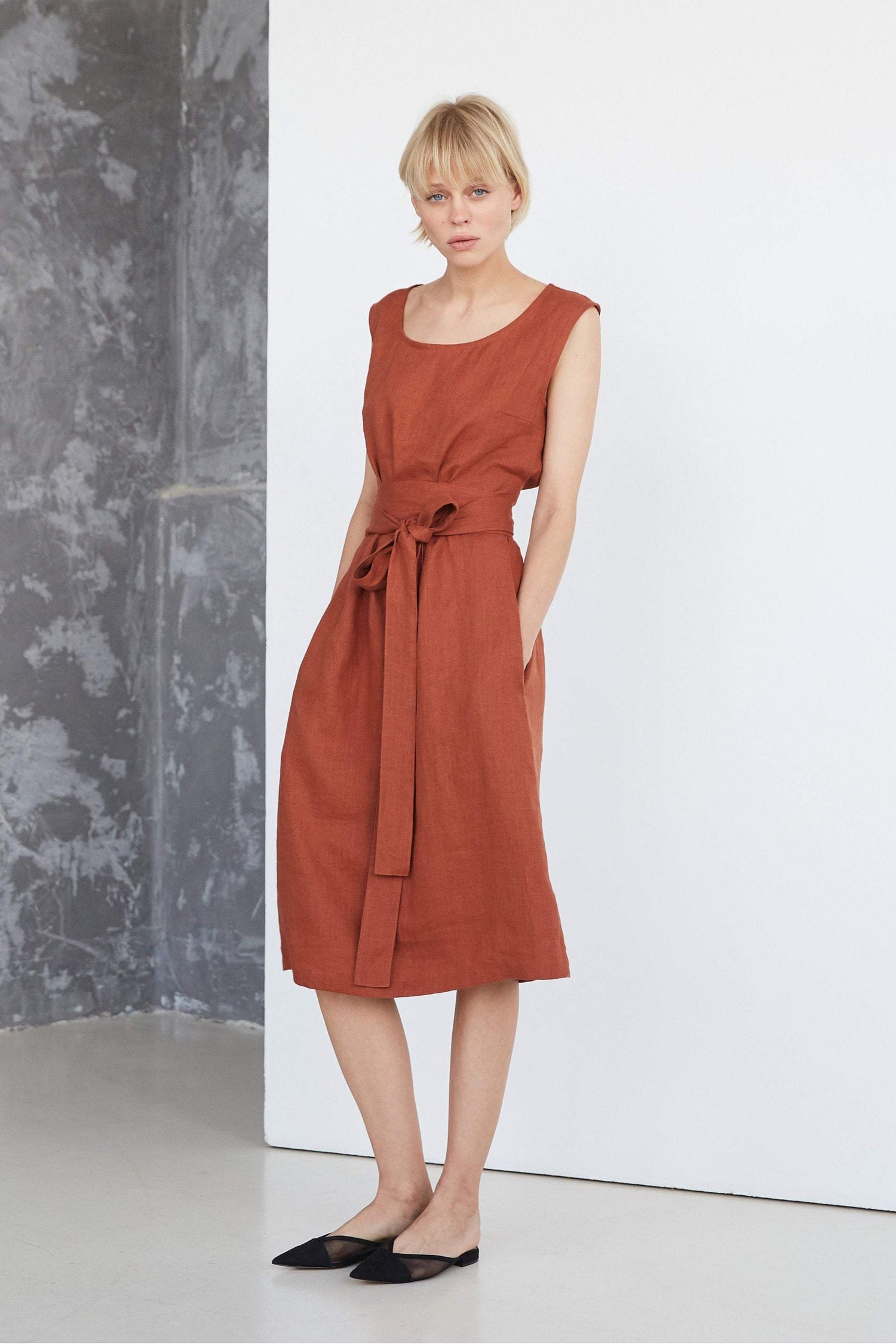 Rusty Linen Dress - L