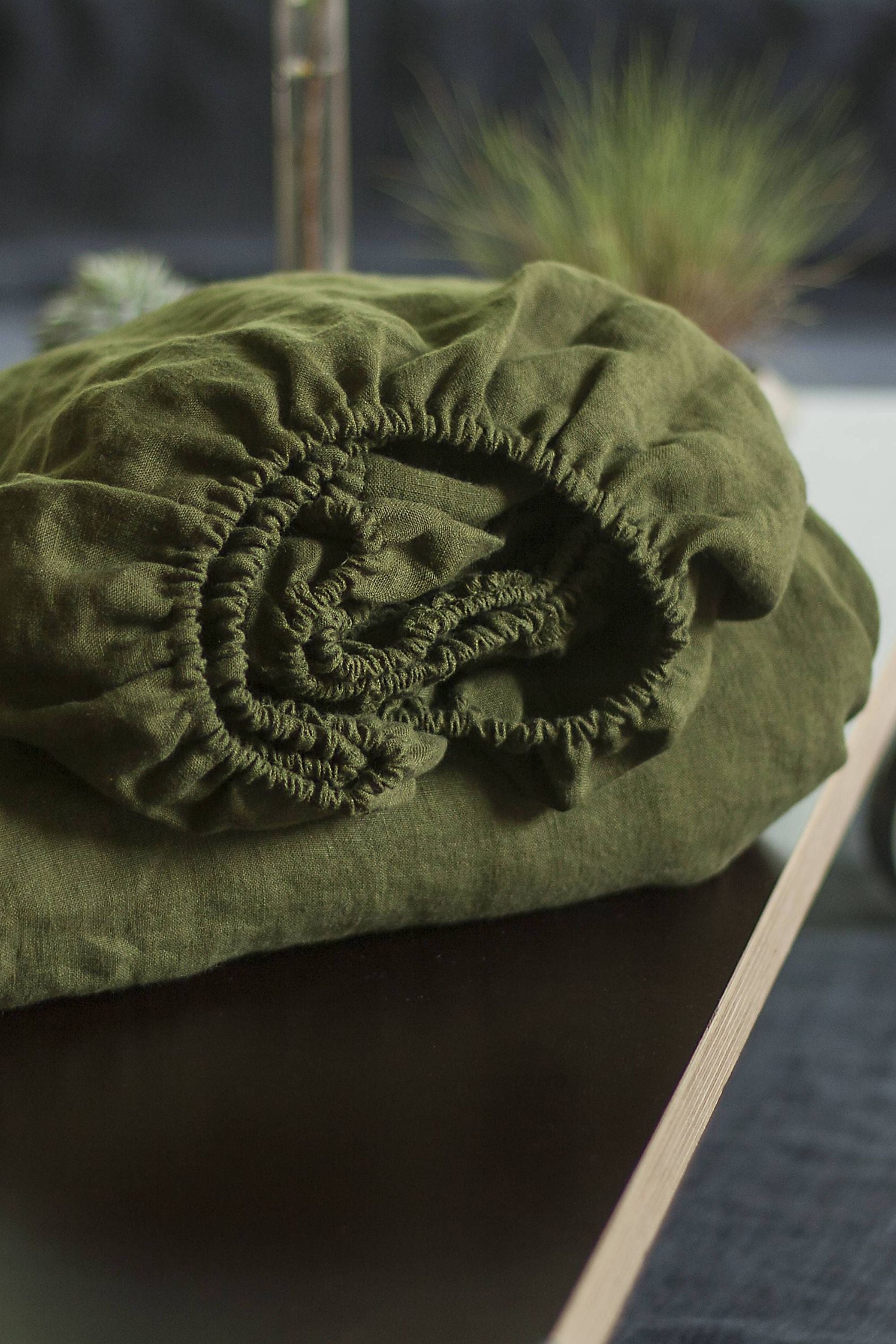 Forest Green Linen Fitted Sheet
