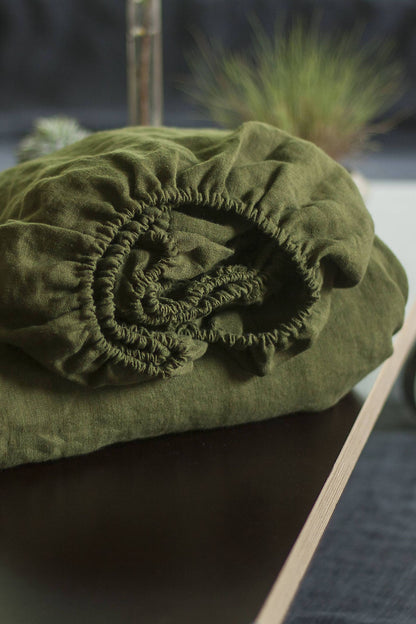 Forest Green Linen Fitted Sheet