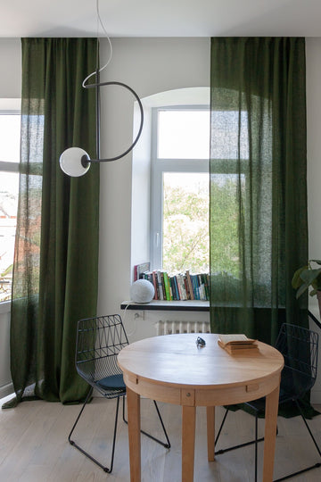 Dark Green Linen Curtain