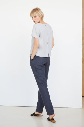 Cloud Gray Linen Top With Buttons  Edit alt text