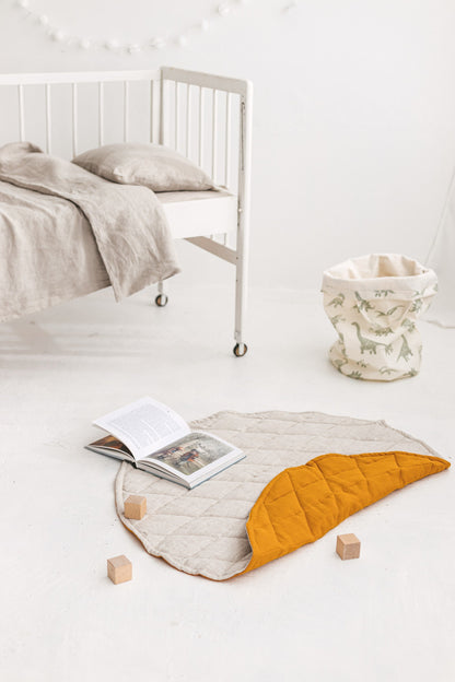 Mustard Natural Light Round Linen Quilted Rug